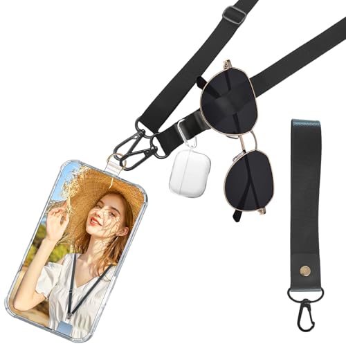 Ohromcoli Handykette Universal - Handy Kette Einstellbar, Nylon Handyband zum Umhängen Crossbody mit Hanging Hole Design,1 x Handy Umhängeband,1 x Handgelenkgurt,1 x Aufnäher (Schwarz + Schwarz) von Ohromcoli