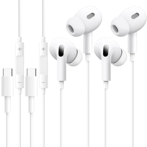 2Pack USB-C Kopfhörer für iPhone 16/15/Plus/Pro/Pro Max,Kabelgebundene HiFi-Stereo In-Ear-Ohrhörer mit Mikrofon&Lautstärkeregler Kompatibel mit iPad Pro,Pixel 7 6,Galaxy A55 A34 A54 A53 S24 S23 FE etc von Ohuhu