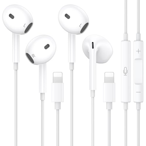 2er Pack MFi-zertifizierte In-Ear-Kopfhörer für iPhone,HiFi-Stereo-Sound kabelgebunden Ohrhörer,Eingebautes Mikrofon & Lautstärkeregler Kompatibel mit iPhone 14/Pro Max/Pro/13/12/11/SE/XS/XR/8/7/Plus von Ohuhu
