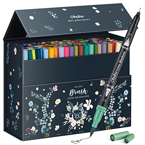 Ohuhu 160 Farben Filzstifte – Dual Brush Pen Set mit Doppelspitze (Pinsel & Fineliner), wasserbasierte Stifte für Erwachsene – Ideal für Bullet Journal, Kalligraphie Mandala, Maui Serie von Ohuhu