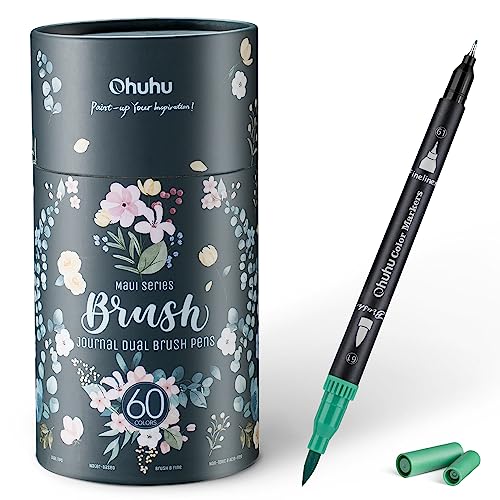Ohuhu Filzstifte 60 Farben Dual Brush Pen Set - Pinselmarker & Fineliner, Filzstifte für Erwachsene & Kinder Wasserbasierte Stifte für Bullet Journal, Kalligraphie, Handlettering & Mandala, Maui Serie von Ohuhu