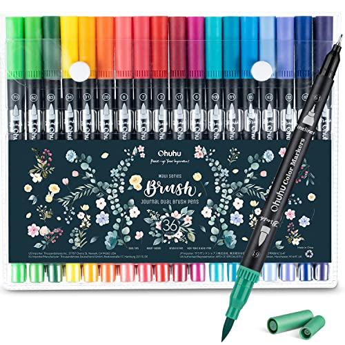 Ohuhu Filzstifte, 36 Dual Brush Pen Set Pinselstifte Aquarell Stifte Doppelspitze Filzstifte für Erwachsene und Kinder für Kalligraphie Zeichnung Manga Malbuch Handlettering von Ohuhu