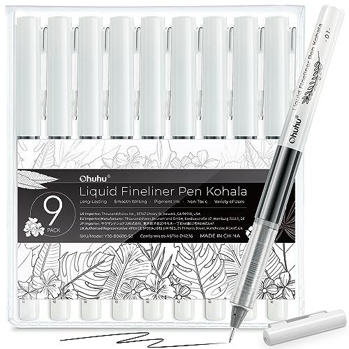 Ohuhu Flüssigkeit Fineliner Zeichnung Stifte 9 Größen Fineliner Stifte Pigment schwarze Tinte Mikro Stifte glattes Schreiben für Zeichnung Schreiben Skizzieren Journaling für Künstler Anfänger von Ohuhu