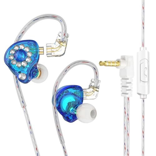 Ohulelks In-Ear-Monitor-Kopfhörer Ohrhörer 11 mm PET-Verbundmembran Dynamischer Ohrhörer 3,5 mm Blau mit Mikrofon von Ohulelks