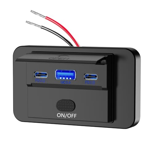 Ohulelks NEU 12-24 V PD Typ-C USB-Anschlüsse QC3.0 und PD3.0 mit Schalter Schnelllade-USB-Powerpanel für Auto, Wohnmobil, Blau Ohulelks NEU 12-24 V PD Typ-C USB-Anschlüsse QC3.0 und PD3.0 mit Schalter Schnelllade-USB-Powerpanel für Auto, Wohnmobil, Blau von Ohulelks