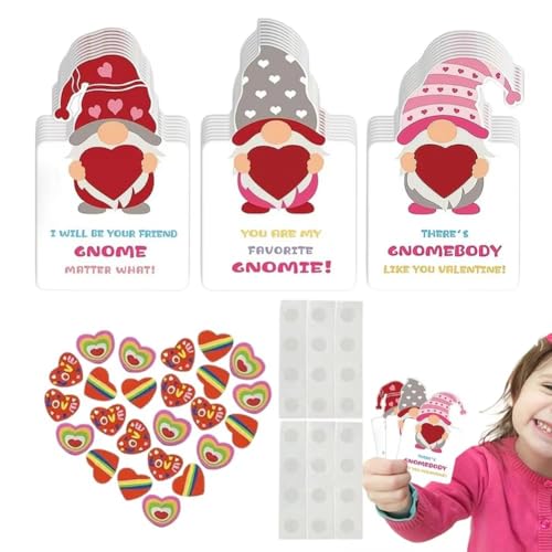 Ohulelks Valentinstagskarten mit Gnomen, 24 X Valentinstags-Austauschkarten mit -Radiergummis, Valentinstags-Grußkarten für Kinder Ohulelks Valentinstagskarten mit Gnomen, 24 X Valentinstags-Austauschkarten mit -Radiergummis, Valentinstags-Grußkarten für Kinder von Ohulelks