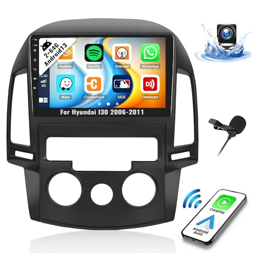 2+64G Android 13 Autoradio Für Hyundai I30 2006-2011 mit Wireless Apple Carplay Android Auto, 9" Bildschirm mit Bluetooth GPS FM RDS WiFi HiFi SWC EQ USB + Rückfahrkamera von OiLiehu
