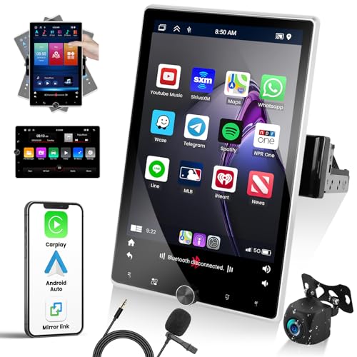 2+64G Neu Android 13 Autoradio 1 Din Mit Wireless Apple Carplay Android Auto, 10,4 Zoll Motorisierter Drehbarer Bildschirm mit Navi Bluetooth GPS FM RDS Mirror Link WiFi SWC USB EQ + Rückfahrkamera von OiLiehu