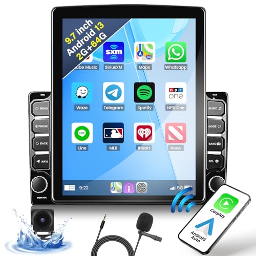 2+64G Neu Android 13 Autoradio 2Din Mit Wireless Apple Carplay Android Auto, 9,7 Zoll Vertikaler Bildschirm Radio mit Navi Bluetooth GPS FM RDS WiFi SWC USB EQ HiFi + AHD Rückfahrkamera & MIC von OiLiehu