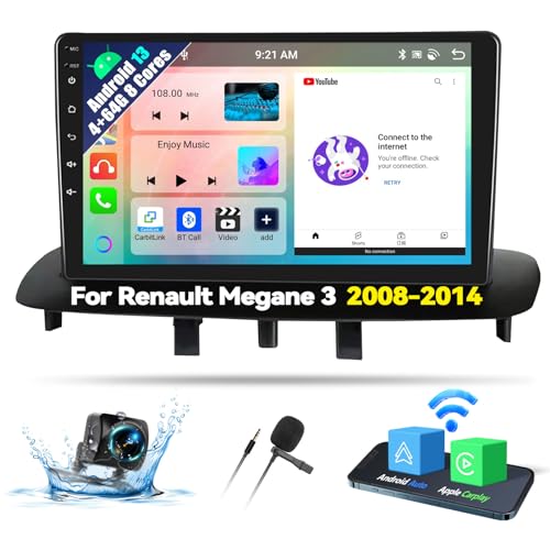 4+64G 8 Kern Android 13 Wireless CarPlay Android Auto Radio 2din für Renault Megane 3 2008-2014 Autoradio Mit Bildschirm 9 Zoll Unterstützung Bluetooth GPS FM RDS WiFi DSP/EQ + Rückfahrkamera von OiLiehu
