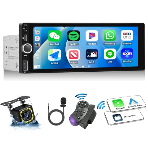 Autoradio 1 Din mit Wireless Apple CarPlay Android Auto, 6,86 Zoll Bildschirm MP5 Multimedia-Player mit Mirror Link Bluetooth FM/RDS Radio SWC AUX-in EQ USB Type-C + Rückfahrkamera & Microphone von OiLiehu