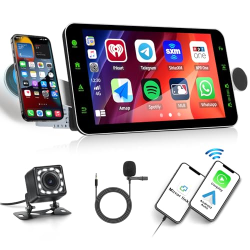 Autoradio 1 Din mit Wireless CarPlay Android Auto, 9" Bildschirm MP5 Multimedia Player mit Mirror Link Bluetooth FM/AM/RDS Radio SWC AUX EQ USB Type-C Magnetische Telefonhalter + Rückfahrkamera von OiLiehu