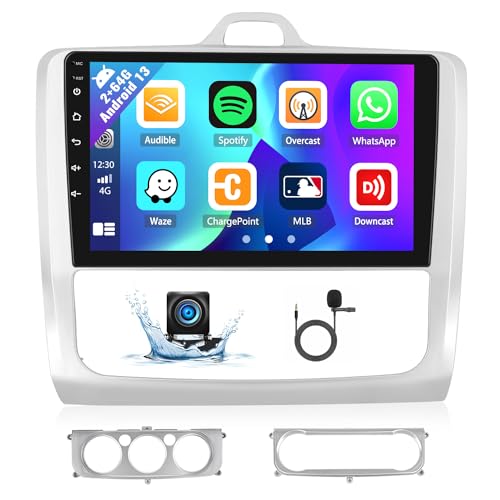 OiLiehu 2+64G Android 13 Autoradio für Ford Focus MK2 Exi MT 2004-2011 Wireless Apple Carplay Android Auto 9" Autoradio mit Bildschirm Unterstützt Navi Bluetooth GPS WiFi FM RDS EQ HiFi+Rückfahrkamera von OiLiehu