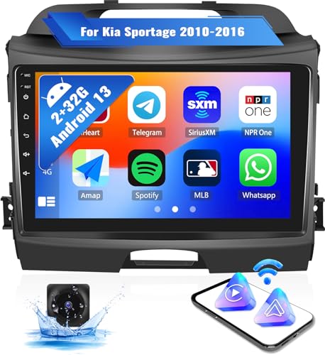 OiLiehu 2G+32G Android 13 Radio 2 Din Wireless Carplay Android Auto für Kia Sportage 2010-2016 Autoradio Mit Bildschirm 9 Zoll Unterstützung Equalizer/Bluetooth/FM RDS/WiFi/GPS/Rückfahrkamera von OiLiehu