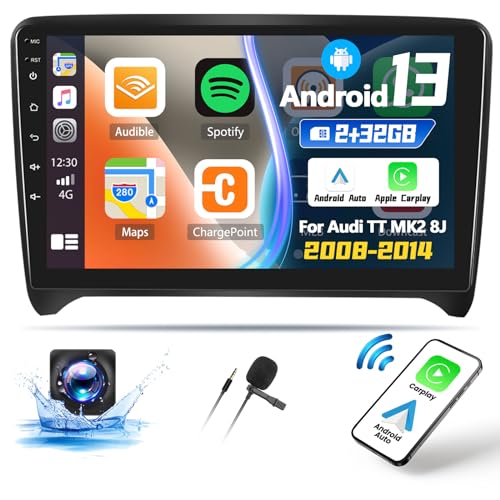 OiLiehu 2G+32G Wireless Carplay Android Auto Android 13 Radio 2din für Audi TT MK2 8J 2008-2014 Autoradio Mit Bildschirm 9 Zoll Unterstützung Mirror Link/Equalizer/Bluetooth/FM RDS/WiFi/GPS von OiLiehu