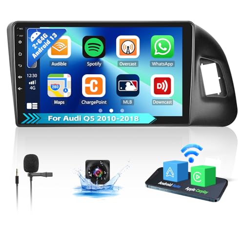 OiLiehu 2G+64G Android 13 Apple Carplay Android Auto 2din Autoradio für Audi Q5 2010-2018 Autoradio Mit Bildschirm 9 Zoll Unterstützung HiFi/Equalizer/Bluetooth/FM RDS/WiFi/GPS/Rückfahrkamera von OiLiehu