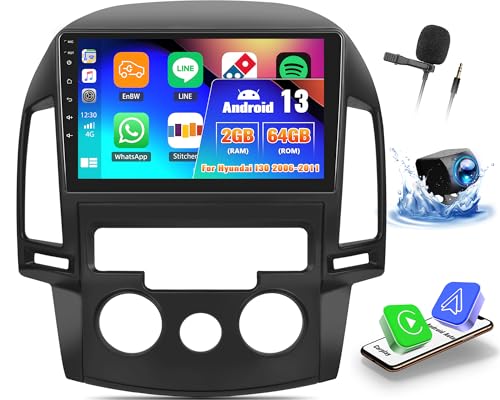 OiLiehu 2G+64G Android 13 Radio 2din Carplay Android Auto für Hyundai I30 2006-2011 Autoradio Mit Bildschirm 9 Zoll Autoradio mit Mirror Link/Equalizer/Bluetooth/SWC/FM RDS/WiFi/GPS/Rückfahrkamera von OiLiehu