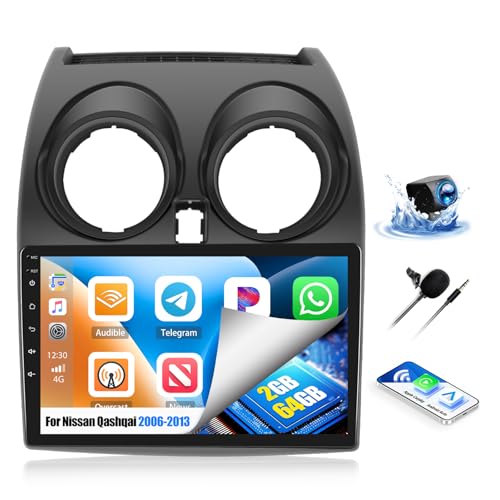 OiLiehu 2G+64G Android 13 Autoradio für Nissan Qashqai J10 2006-2013 mit Wireless CarPlay Android Auto, 9 Zoll IPS Touchscreen 2 Din Radio mit WiFi Bluetooth Mirror Link EQ FM RDS SWC Backup Kamera von OiLiehu