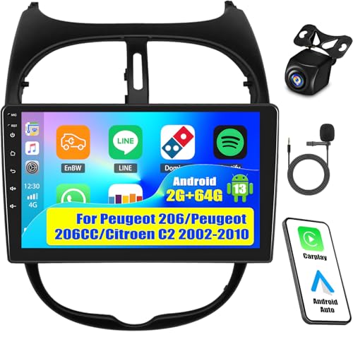 OiLiehu 2G+64G Android 13 Carplay Android Auto Autoradio 2Din für Peugeot 206/Peugeot 206CC/Citroen C2 2002-2010 Autoradio Mit Bildschirm 9 Zoll mit EQ/Bluetooth/SWC/FM RDS/WiFi/GPS/Rückfahrkamera OiLiehu 2G+64G Android 13 Carplay Android Auto Autoradio 2Din für Peugeot 206/Peugeot 206CC/Citroen C2 2002-2010 Autoradio Mit Bildschirm 9 Zoll mit EQ/Bluetooth/SWC/FM RDS/WiFi/GPS/Rückfahrkamera von OiLiehu