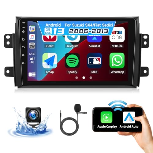 OiLiehu 2G+64G Android 13 Doppel Din Radio für Suzuki SX4/Fiat Sedici 2006-2013 Carplay Android Auto Wireless Autoradio Mit Bildschirm 9 Zoll Unterstützung Equalizer/Bluetooth/FM RDS/WiFi/GPS von OiLiehu