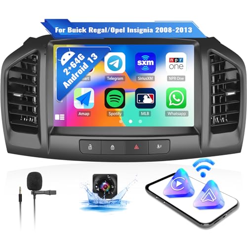 OiLiehu 2G+64G Android 13 Doppeldin Radio Apple Carplay Android Auto für Buick Regal/Opel Insignia 2008-2013 Autoradio Mit Bildschirm 9 Zoll Unterstützung Bluetooth/FM RDS/WiFi/GPS/Rückfahrkamera von OiLiehu