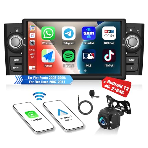 OiLiehu 2G+64G Android 13 Doppeldin Radio Apple Carplay Android Auto für Fiat Punto 2005-2009/für FIAT Linea 2007-2011 Autoradio Mit Bildschirm 7 Zoll Unterstützung Equalizer/Bluetooth/FM RDS/WiFi/GPS von OiLiehu