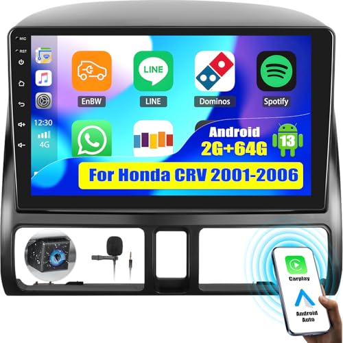 OiLiehu 2G+64G Android 13 Radio 2din Carplay Android Auto für Honda CRV 2001-2006 Autoradio Mit Bildschirm 9 Zoll Autoradio mit Mirror Link/EQ/Bluetooth/SWC/FM RDS/WiFi/GPS/Rückfahrkamera OiLiehu 2G+64G Android 13 Radio 2din Carplay Android Auto für Honda CRV 2001-2006 Autoradio Mit Bildschirm 9 Zoll Autoradio mit Mirror Link/EQ/Bluetooth/SWC/FM RDS/WiFi/GPS/Rückfahrkamera von OiLiehu