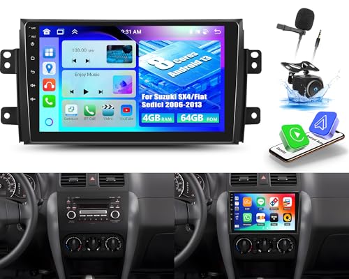 OiLiehu 4+64G 8 Kern Android 13 CarPlay Android Auto Radio 2din für Suzuki SX4/Fiat Sedici 2006-2013 Autoradio Mit Bildschirm 9 Zoll mit Mirror Link Bluetooth GPS FM RDS WiFi DSP/EQ + Rückfahrkamera von OiLiehu