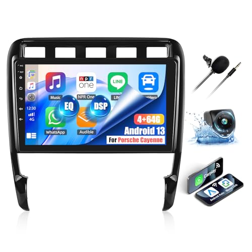 OiLiehu 4+64G Android 13 Autoradio 2din für Porsche Cayenne 9pa 2003-2010 Wireless CarPlay Android Auto, 9'' Autoradio mit Bildschirm Mirror Link Bluetooth GPS FM RDS WiFi SWC DSP/EQ Rückfahrkamera von OiLiehu