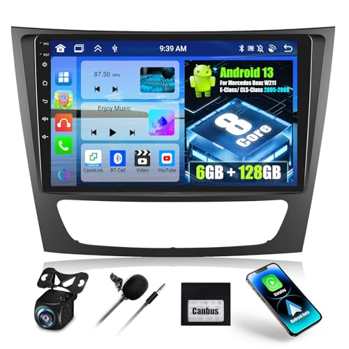 OiLiehu 6+128G 8 Kern Android 13 Doppel Din Radio für Mercedes Benz W211 E-Class CLS-Class W219 (2005-2008) CarPlay Android Auto Autoradio Mit Bildschirm 9 Zoll mit Bluetooth GPS FM RDS WiFi DSP/EQ von OiLiehu