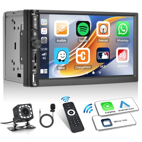 OiLiehu Autoradio 2Din mit Wireless Apple CarPlay Android Auto 7 Zoll Doppel Din Radio mit Phone Mirror Link/Bluetooth/FM/SWC/AUX-in/EQ/USB/TF-Karte + Rückfahrkamera & Fernbedienung von OiLiehu