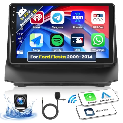OiLiehu Doppel Din Radio Apple Carplay Android Auto Android 13 Bluetooth Autoradio Mit Bildschirm 9 Zoll Autoradio für Ford Fiesta 2009-2014 Unterstützung Mirror Link/HiFi/Equalizer/FM RDS/WiFi/GPS von OiLiehu
