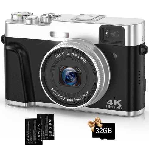 4K 48MP Digitalkamera,Autofocus Kompaktkamera mit 32GB Speicherkarte 16X Digitalzoom,Fotokamera(Light Black) von Oiadek