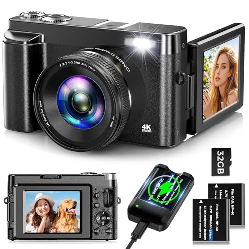 Digitalkamera 4K,Oiadek 48MP Autofokus Kamera Fotokamera mit 32G Speicherkarte 16X Digitalzoom,Kompaktkamera mit 3.0 Zoll 180° Flip Screen und Ladegerät für Jugendliche, Anfänger, Erwachsene von Oiadek