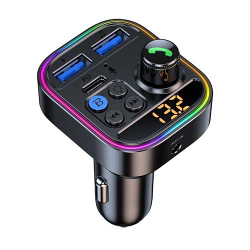 Bluetooth Adapter Auto, Bluetooth 5.3 FM Transmitter für Auto Radio with AUX-Anschluss & USB-Sticks, PD 30W & QC3.0 Schnelles Autoladegerät, HiFi Deep Bass Sound, Freisprecheinrichtung, Ringlicht von Oiamker