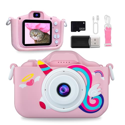 Kinderkamera, Digitalkamera Kinder 1080P 2.0-Zoll-Bildschirm, 12MP Anti-Drop Kamera Kinder mit 32GB SD-Karte für 3-12 Jahre Jungen und Mädchen Geburtstagsgeschenk Weihnachten Spielzeug von Oiamker