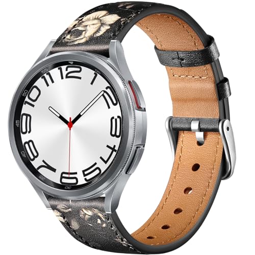 Oielai 20mm Armband Kompatibel mit Samsung Galaxy Watch 6/Galaxy Watch 6 Classic/Galaxy Watch 4/Galaxy Watch 4 Classic, Leder Ersatzarmband für Galaxy Watch 5/Galaxy Watch 5 Pro, Blume von Oielai