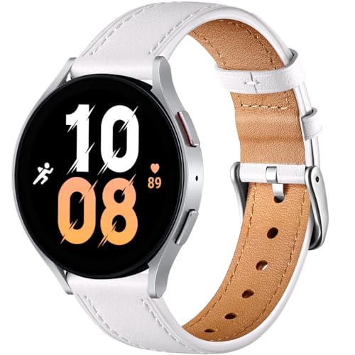 Oielai 20mm Armband Kompatibel mit Samsung Galaxy Watch 6/Galaxy Watch 6 Classic/Galaxy Watch 4/Galaxy Watch 4 Classic, Leder Ersatzarmband für Galaxy Watch 5/Galaxy Watch 5 Pro, Weiß von Oielai