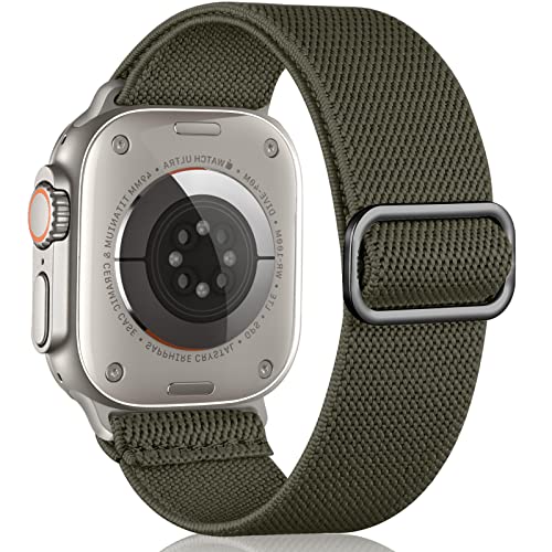 Oielai 28mm Breite Armband Kompatibel mit Apple Watch Armband Ultra 1 2, Verstellbares Dehnbare Nylon Sport Ersatz Armband für Apple Watch Armband Ultra 49mm, Armeegrün von Oielai