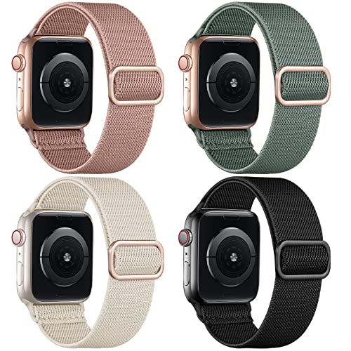 Oielai 4 Pack Loop Armband kompatibel mit Apple Watch 41mm 38mm 40mm, Geflochten Nylon Band für SE/iWatch Series 9 8 7 6 5 4 3 2 1, Hellrosa/Tannengrün/Schwarz/Beige von Oielai