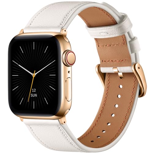 Oielai Lederarmband Kompatibel mit Apple Watch Armband 41mm 40mm 38mm, Weiches Echtes Lederband für Apple Watch SE/iWatch Series 9 8 7 6 5 4 3 2 1 für Herren Damen, Beige von Oielai