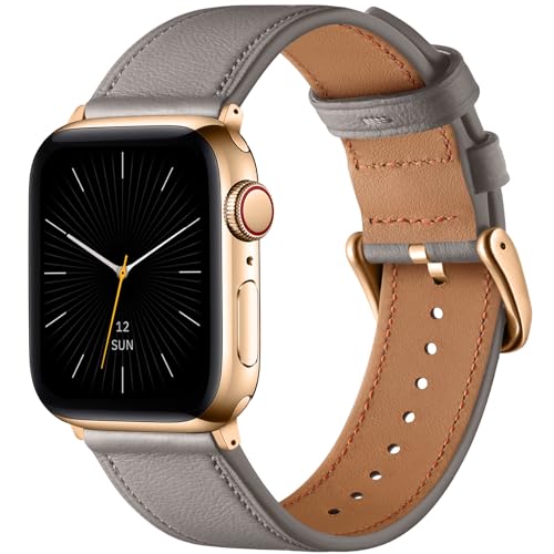 Oielai Lederarmband Kompatibel mit Apple Watch Armband 41mm 40mm 38mm, Weiches Echtes Lederband für Apple Watch SE/iWatch Series 9 8 7 6 5 4 3 2 1 für Herren Damen, Grau von Oielai