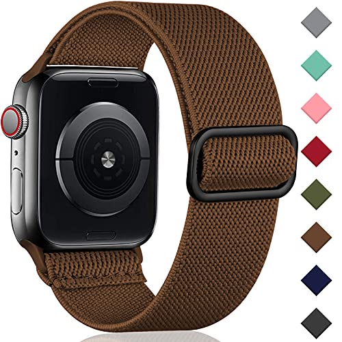 Oielai Solo Loop Armband Kompatibel mit Apple Watch Armband 41mm 40mm 38mm, Verstellbares Dehnbare Nylon Sport Ersatz Armband für iWatch SE Series 9/8/7/6/5/4/3/2/1, 38mm/40mm/41mm, Braun von Oielai