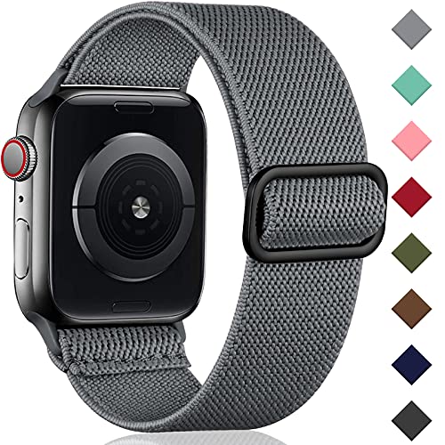 Oielai Solo Loop Armband Kompatibel mit Apple Watch Armband 41mm 40mm 38mm, Verstellbares Dehnbare Nylon Sport Ersatz Armband für iWatch SE Series 9/8/7/6/5/4/3/2/1, 38mm/40mm/41mm, Grau von Oielai