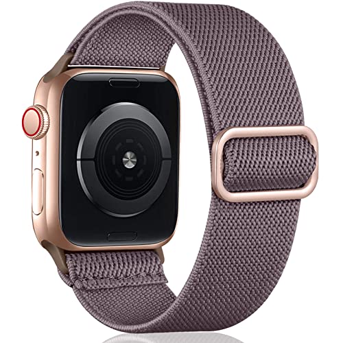 Oielai Solo Loop Armband Kompatibel mit Apple Watch Armband 41mm 40mm 38mm, Verstellbares Dehnbare Nylon Sport Ersatz Armband für iWatch SE Series 9/8/7/6/5/4/3/2/1, 38mm/40mm/41mm, Rauch Violett von Oielai