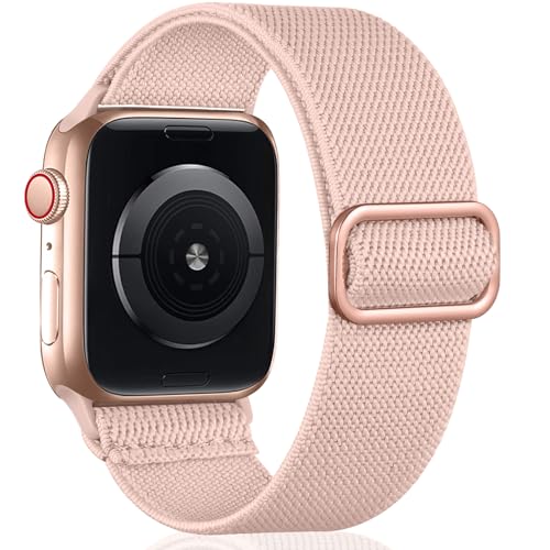 Oielai Solo Loop Armband Kompatibel mit Apple Watch Armband 41mm 40mm 38mm, Verstellbares Dehnbare Nylon Sport Ersatz Armband für iWatch SE Series 9/8/7/6/5/4/3/2/1, 38mm/40mm/41mm, SandRosa von Oielai