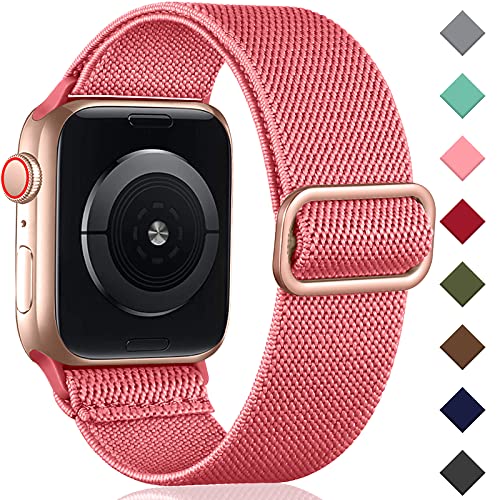 Oielai Solo Loop Armband Kompatibel mit Apple Watch Armband 41mm 40mm 38mm, Verstellbares Nylon Sport Ersatz Armband für iWatch SE Series 9/8/7/6/5/4/3/2/1, 38mm/40mm/41mm, Pink Punch von Oielai