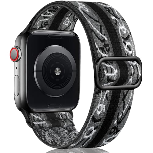 Oielai Solo Loop Armband Kompatibel mit Apple Watch Armband 41mm 40mm 38mm, Verstellbares Nylon Sport Ersatz Armband für iWatch SE Series 9/8/7/6/5/4/3/2/1, 38mm/40mm/41mm, Schwarz & Weiß von Oielai