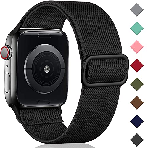 Oielai Solo Loop Armband Kompatibel mit Apple Watch Armband 41mm 40mm 38mm, Verstellbares Nylon Sport Ersatz Armband für iWatch SE Series 9/8/7/6/5/4/3/2/1, 38mm/40mm/41mm, Schwarz von Oielai