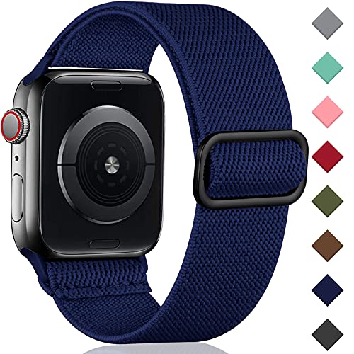 Oielai Solo Loop Armband Kompatibel mit Apple Watch Armband 45mm 44mm 42mm 49mm, Verstellbares Dehnbare Nylon Sport Ersatz Armband für iWatch SE Series 9/8/7/6/5/4/3/2/1/Ultra, 42mm/44mm/45mm, Blau von Oielai
